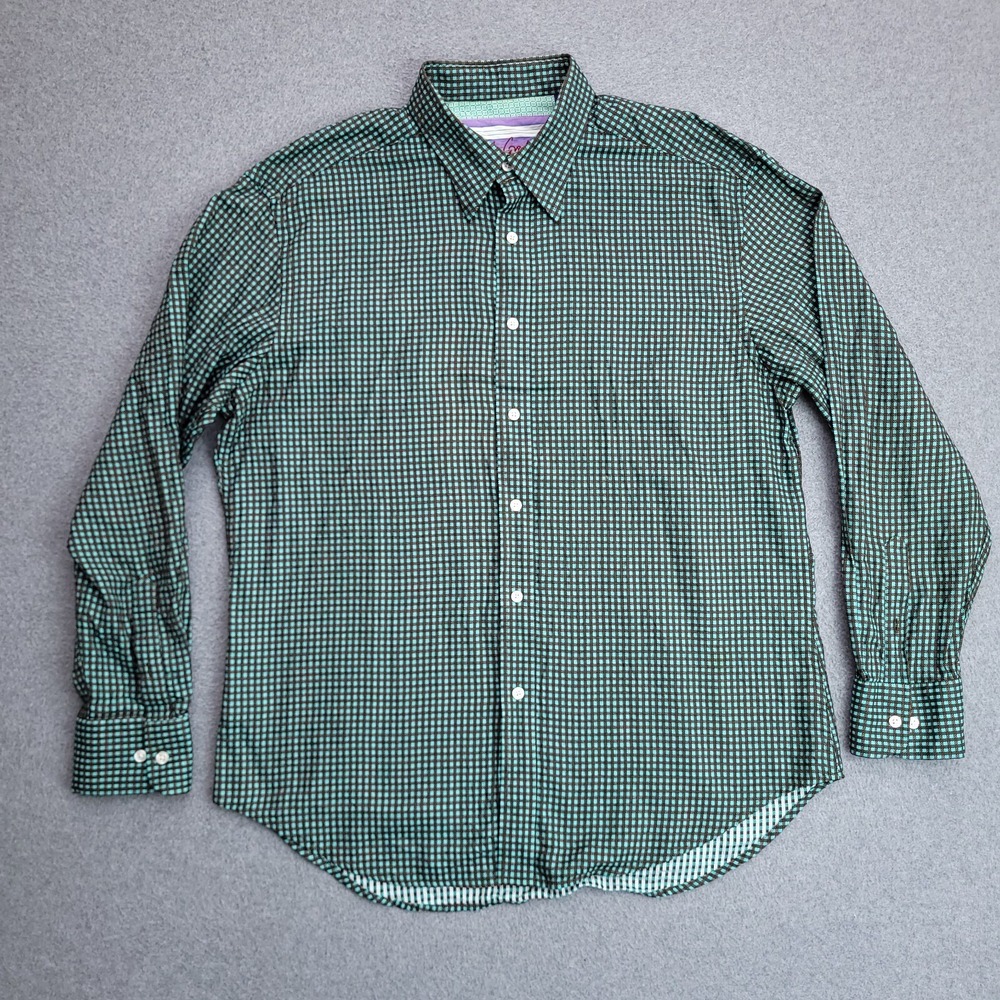 Robert Graham Button Up Shirt Mens XL Flip Cuff Green Check Long Sleeve